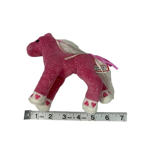 Douglas Horse Hot Pink Plush Stuffed Animal Hearts Hooves White Hair Mane Toy‎